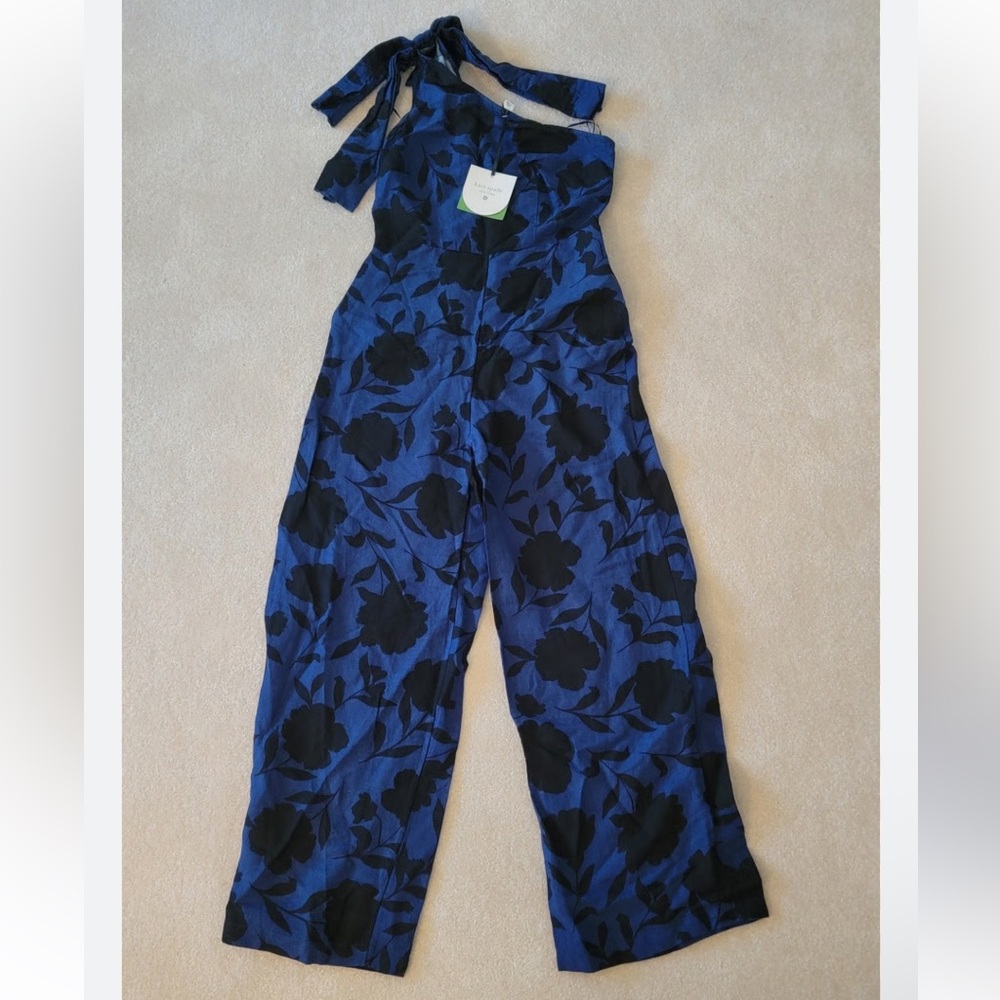 Kate Spade NWT Blue mBlack Floral One-Shoulder Jumpsuit, Women’s Sz 6 Sz 10 - Picture 5 of 6